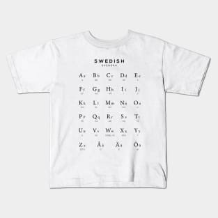 Swedish Alphabet Chart, Sweden Language Chart, White Kids T-Shirt